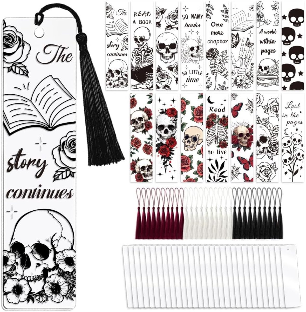 SnelShoppen - 90-delige bladwijzerset schedels en bloemen voor volwassenen - DIY gepersonaliseerde bladwijzers met acryl, UV DTF-stickers en kleurrijk