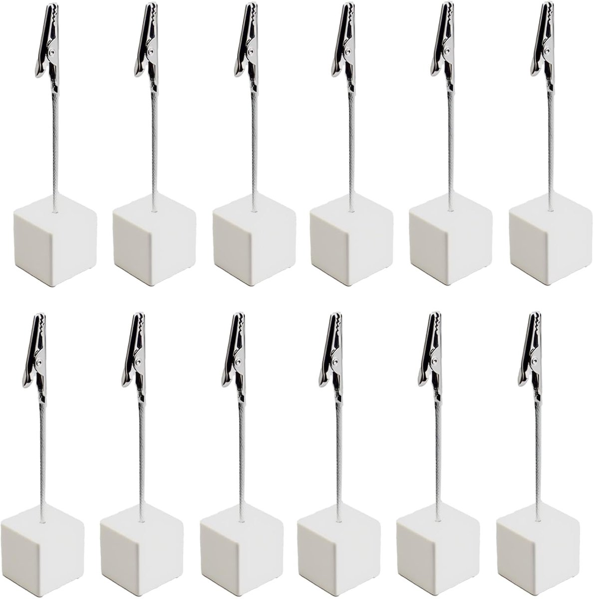 SnelShoppen - Photo Holders, Crocodile Clips, Memo Clips, Houten Pedestal Card Holder met Clips, 12 Stuks, Wit, Verticale Kaarthouder voor Foto's, Not