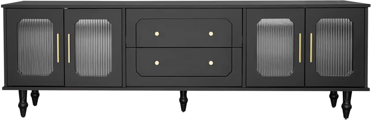 Happiq TV Meubel 175x38x55,5cm Zwart – Modern TV Dressoir met Deuren en Opbergruimte