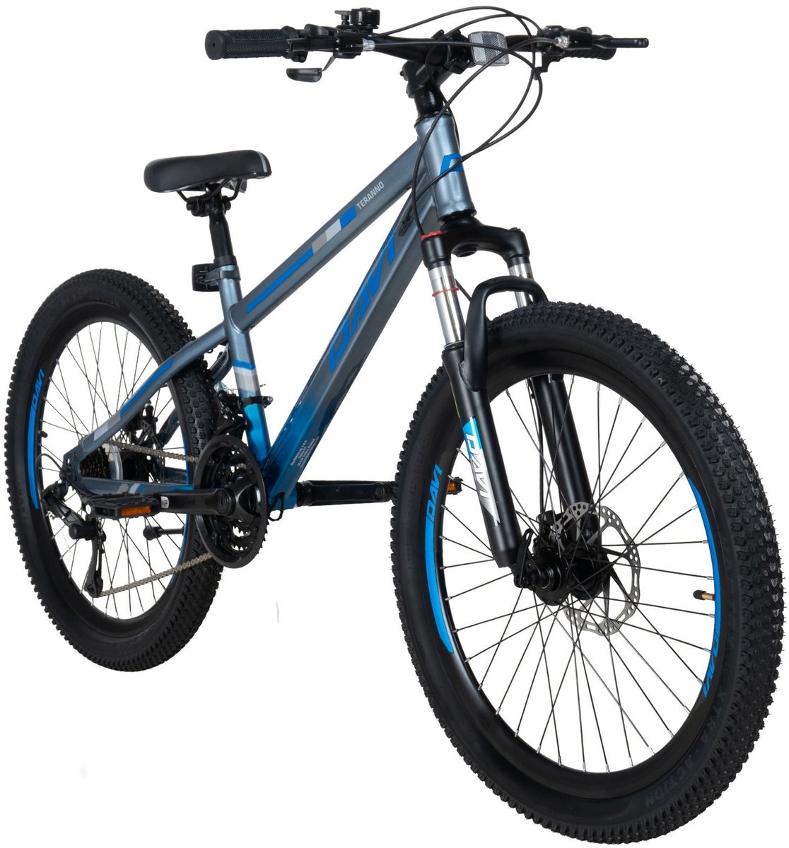 Davi Terrano – Kinderfiets – 24 inch – 21 versnellingen – Schijfremmen – 130-160 cm – Grijs/Blauw – Jongen