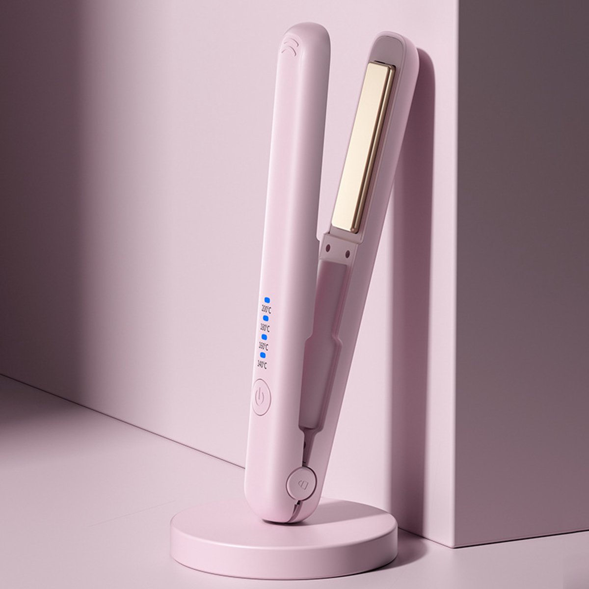 Mini stijltang draadloos, 2-in-1 reisstijltang Mini met 4 temperaturen stijltang krullen en gladstrijken met LCD-display Draagbare reisstijltang met USB-C opladen, 30s snel opladen （roze）