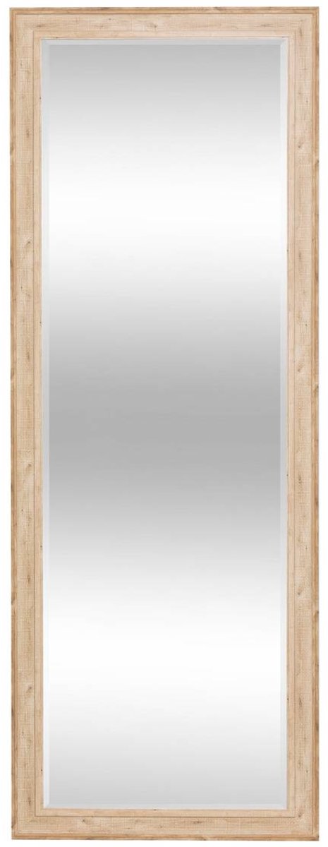 Rechthoekige spiegel met rietwerk en hout 72x195 cm JOANNA