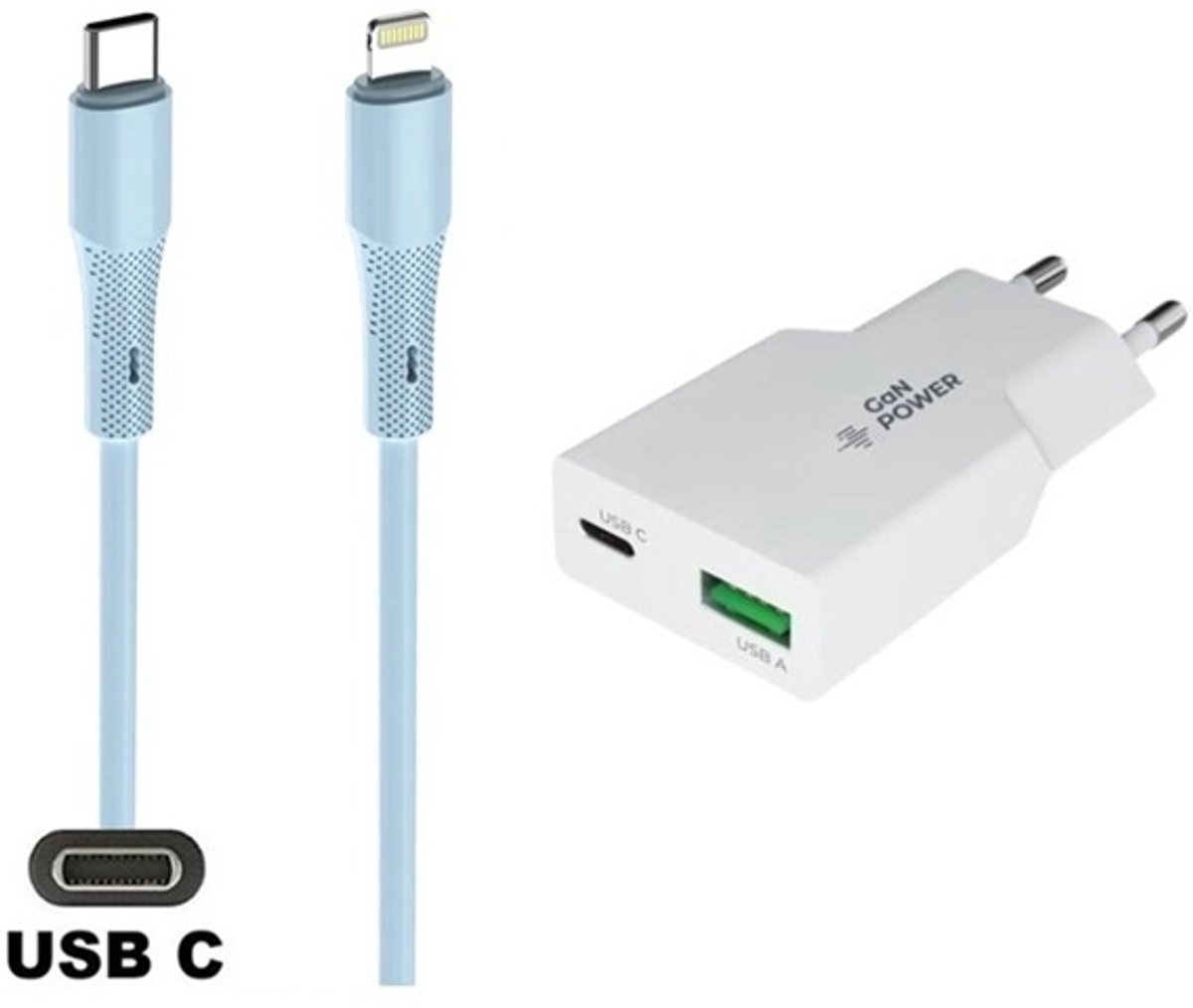 20W snellader met 2 poorten en screenprotector + 1,0m USB C naar Lightning kabel. Universele PD PPS lader. GaN oplader adapter. Glazen screenprotector past op Apple iPhone 13 Pro Max & iPhone 14 Plus