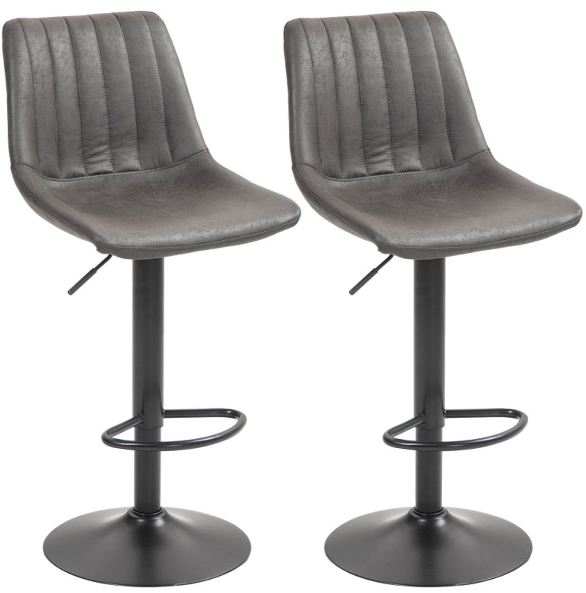MIVRAY Barkruk Set Van 2 - Retro Design Met Hoogteverstelling En Voetsteun - Voor Keuken En Thuisbar - Stof - Donkergrijs