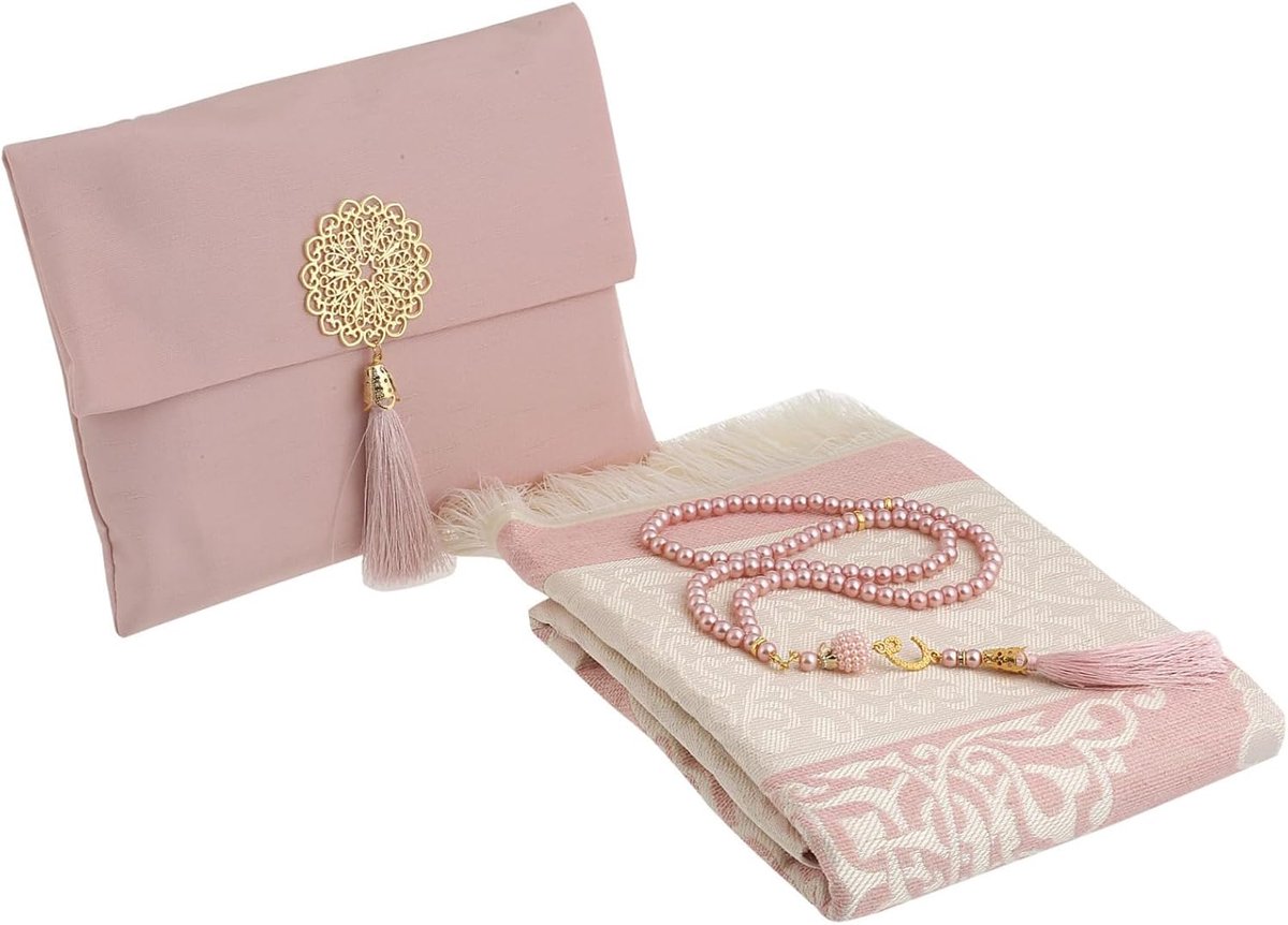 Islamitische Gebedskleed met Parel Tasbih, Gebedstapijt voor Dames en Heren, Ramadhan en Bayram Cadeau, Islamitische Set, Namaz Gebedskleed, Moslim Tasbih