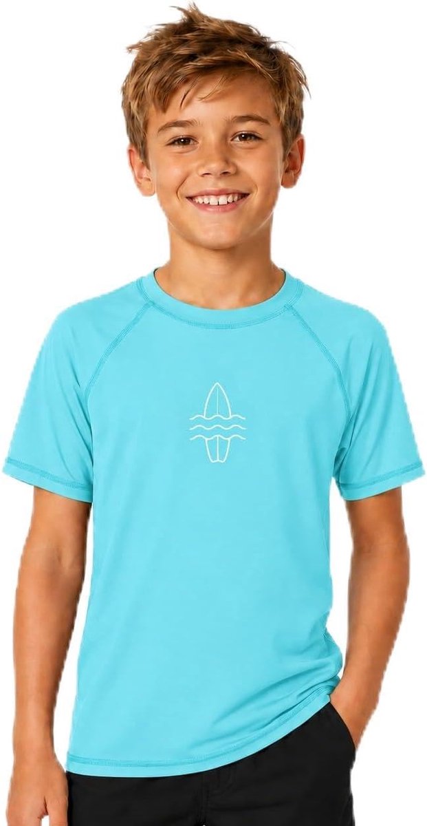 Rashguard Zwemshirt voor jongens, korte mouwen, UV-shirt, badshirt, ronde kraag, badmode, drogend, maat 104-164