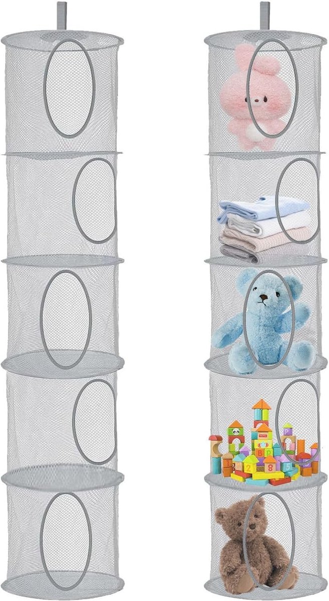 Vouwbare Hangende Opbergoplossing met 5 Compartimenten voor Speelgoed en Dieren, Ideaal voor Kinderkamer en Balkon, Grijs