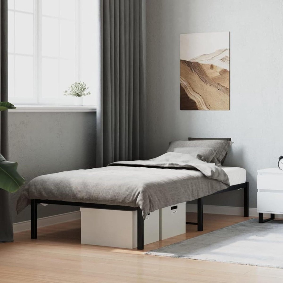 Bedframe Metaal - Stalen Bedbodem - Slaapkamer Inrichten - Geïntegreerde Lattenbodem - 90 x 190 cm - Zwart