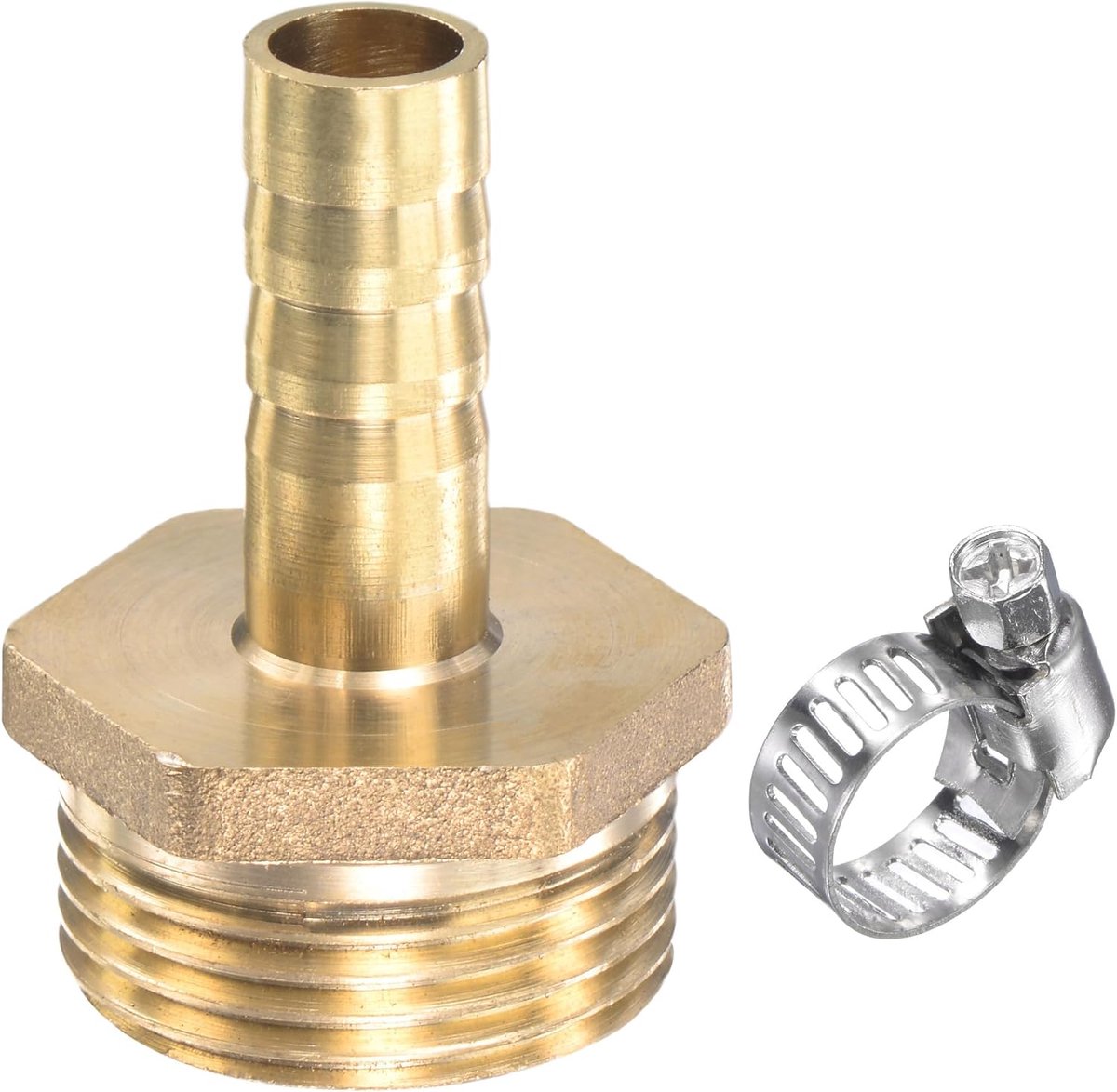 sourcing map 1 st. rechte slangschroefverbinding messing weerhaak slangaansluiting met roestvrij stalen slangklem 10 mm x G3/4 buitendraad