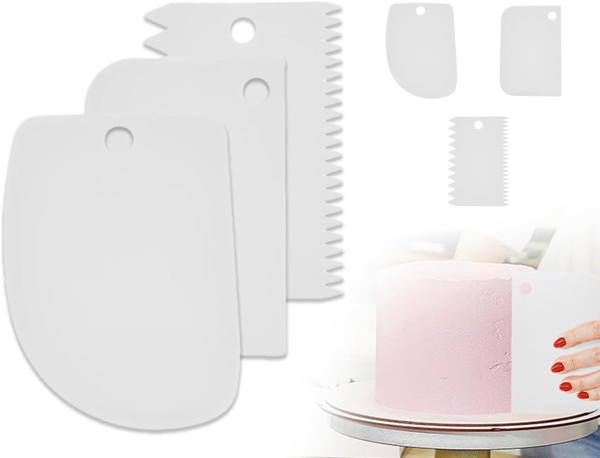 3-delig set deegschraper deegkaart deegsnijder, crèmeschraper, crème rand gladstrijken kammen gereedschap voor keuken bakken taart (wit)