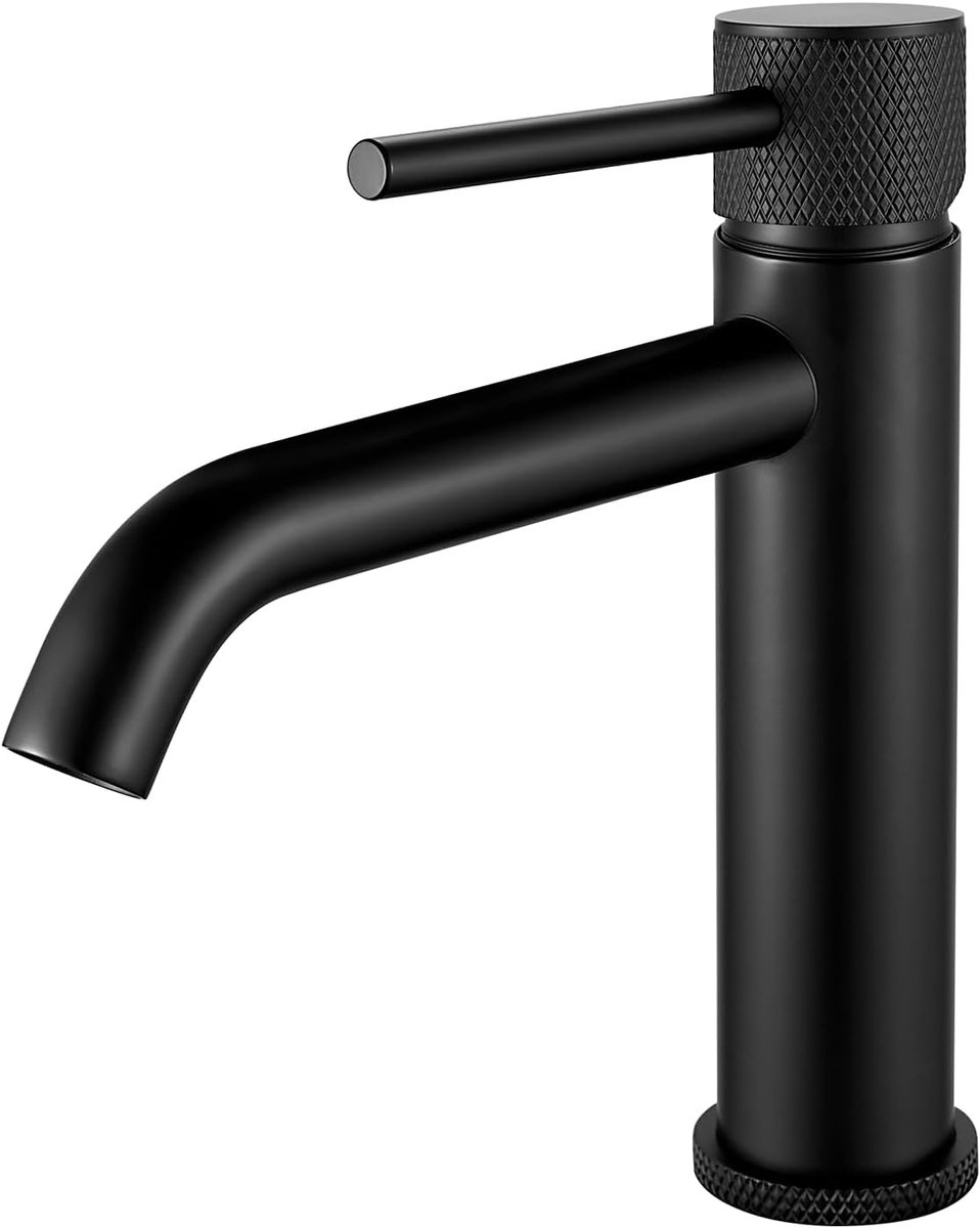 Kraan zwart, badkamer wastafel mengkraan, moderne monobloc garderobekraan, eengreeps wastafelkraan, ronde mengkranen voor koud en warm water met G1/2-slangen
