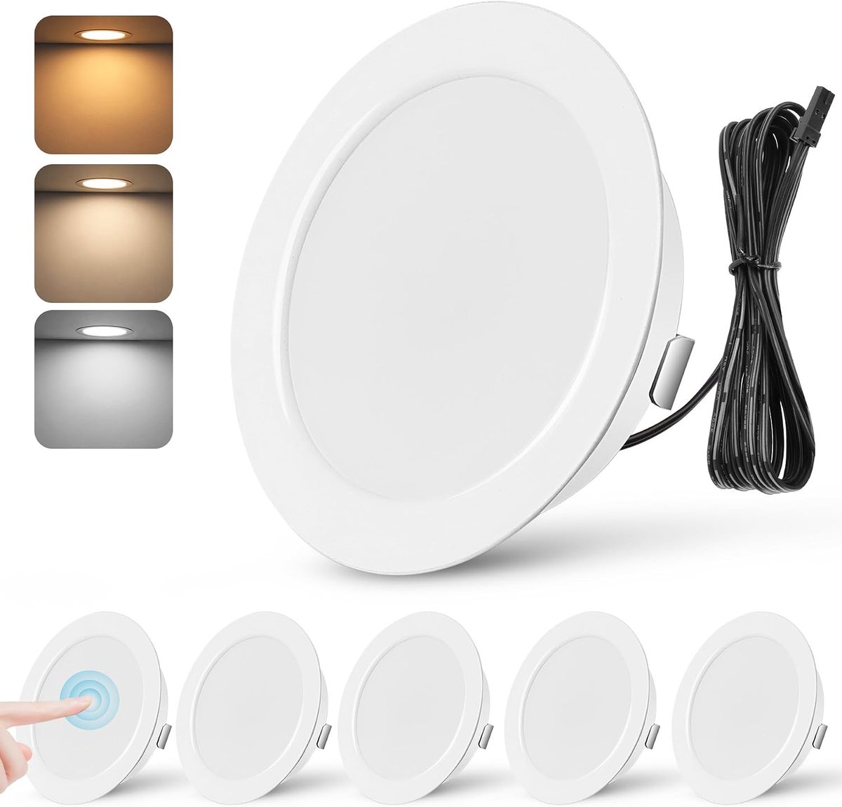 Set van 6 led-inbouwspots, 12 V, dimbaar, 55-58 mm, 3 W, ultra platte ledspots, 12 V, 3000 K, 4000 K, 6000 K, plafondspots, inbouwverlichting, keuken, meubelinbouwspot, inbouwspots, spot, 12 V