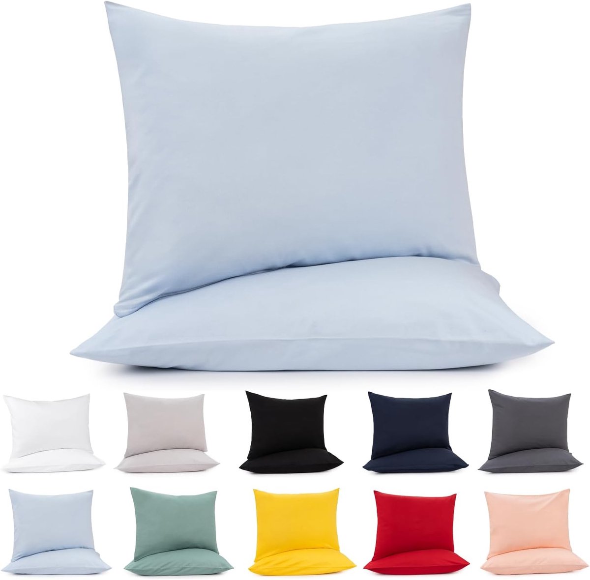 40 x 80 cm, set van 2, blauw, 100% jersey katoen, 175 g/m² kussenslopen, kussensloop voor kussens met ritssluiting, Oeko-Tex gecertificeerd