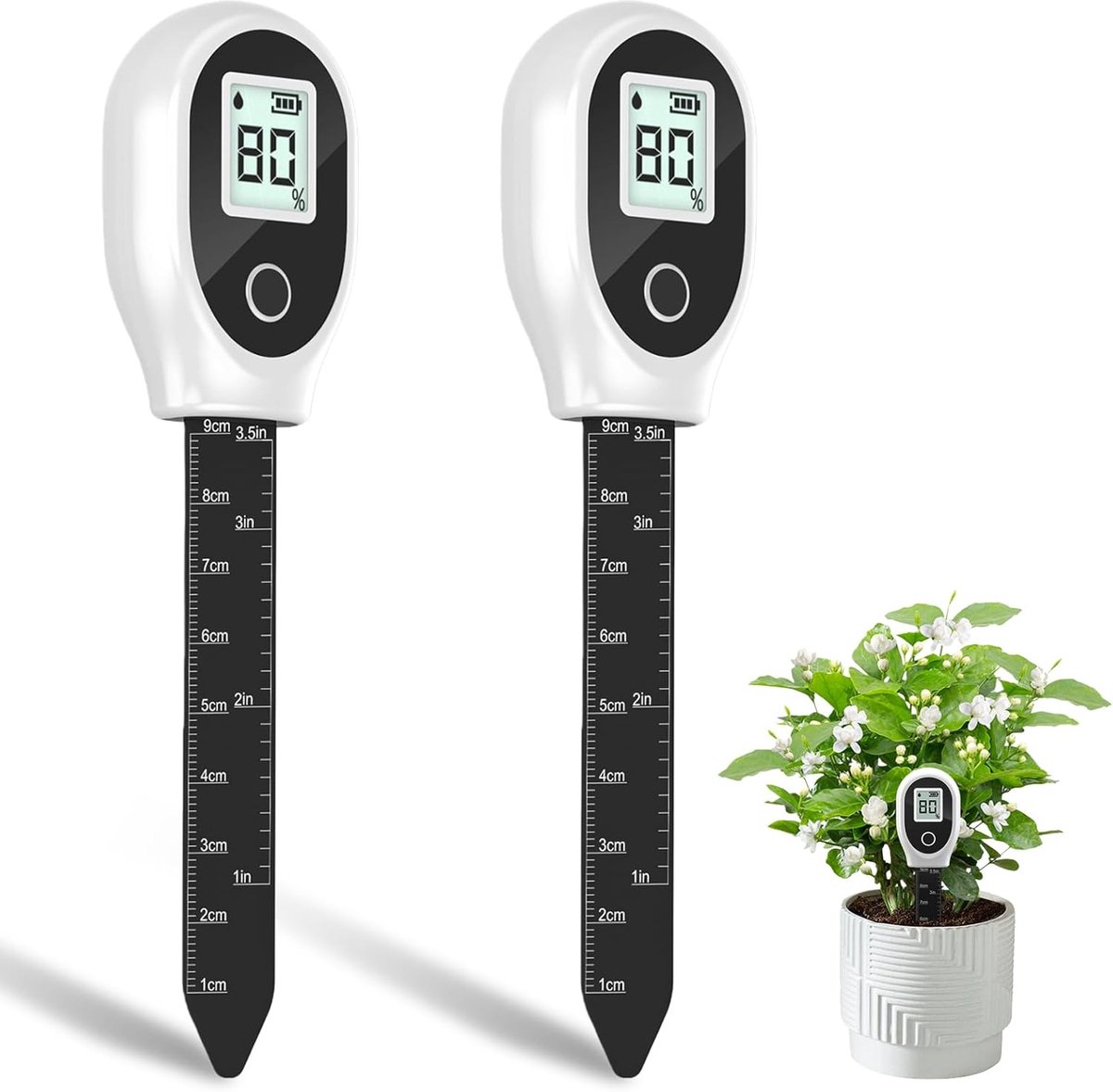 2 stuks bodemvochtigheidssensor met lcd-display, vochtmeter voor planten, slimme bodemvochtigheidssensor, plantensensor, bodemvochtigheidsmeter voor tuin, gazon