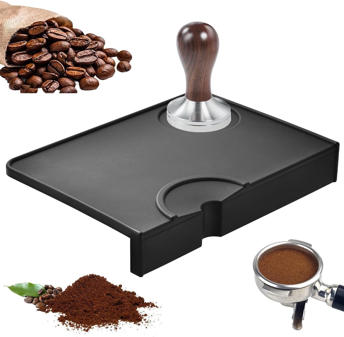 Tampermat met tafelrandbescherming, antislip van hoogwaardige siliconen, Barista-accessoires met inkeping voor de zeefhouder, stabiele stampen
