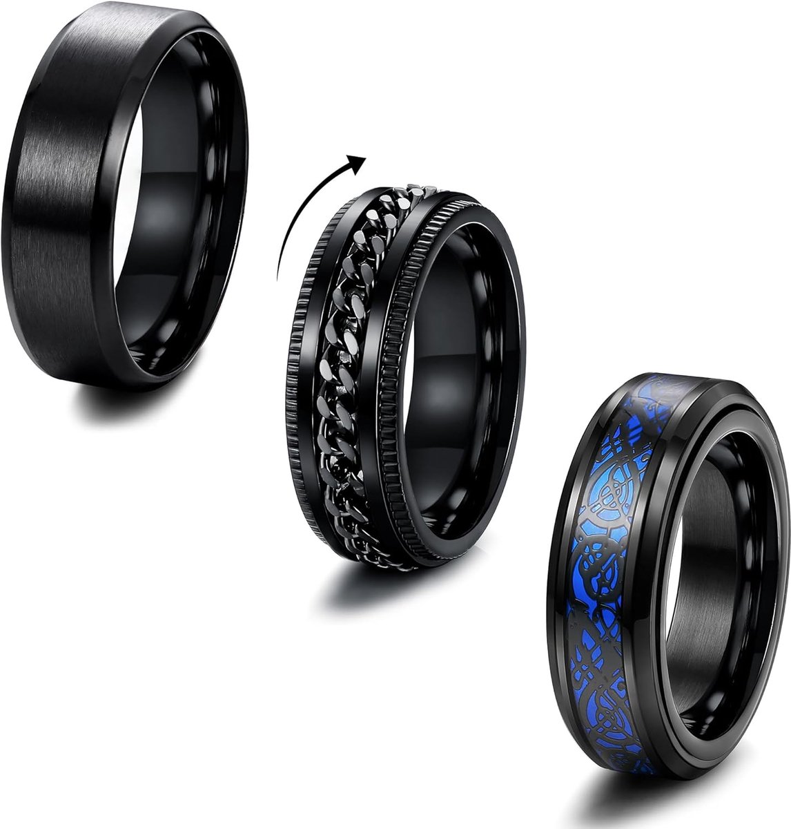 Ringen heren zwarte fidget-ring roestvrij staal spinner ring cool gedraaide ketting angst ring Keltische draak bandring verlovingsring trouwringen 8 mm breed