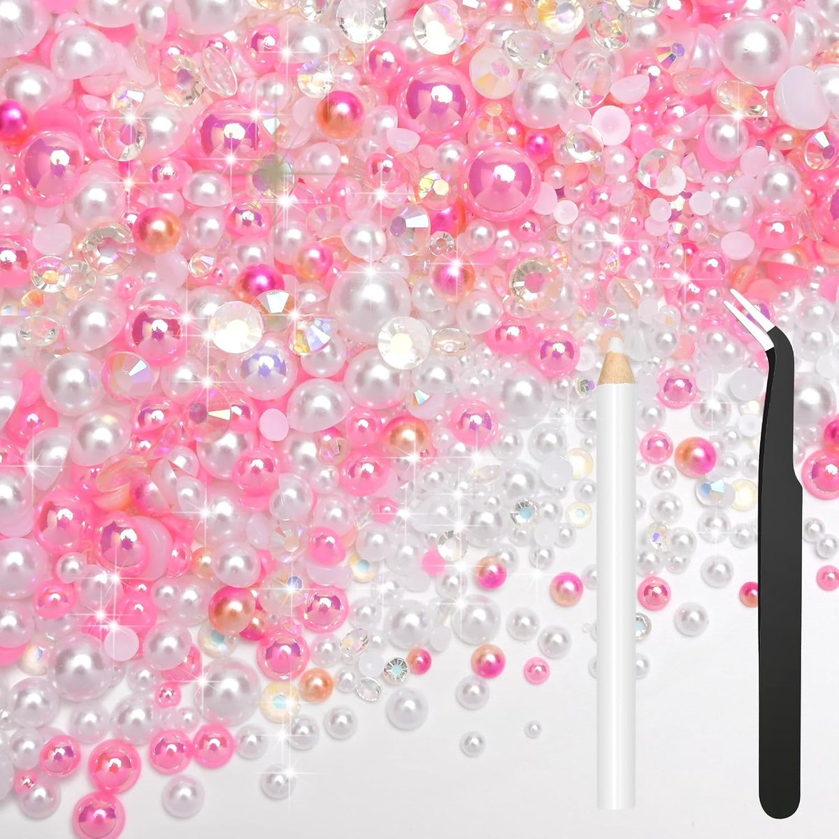 80g Mix Flatback Parels Roze Witte Steentjes voor Kleding Halve Ronde Parels Edelstenen Steentjes voor Ambachten Gezicht Nail Art Flessen Tumblers Schoenen Gift DIY Bedazzling (Maat 2mm-10mm)