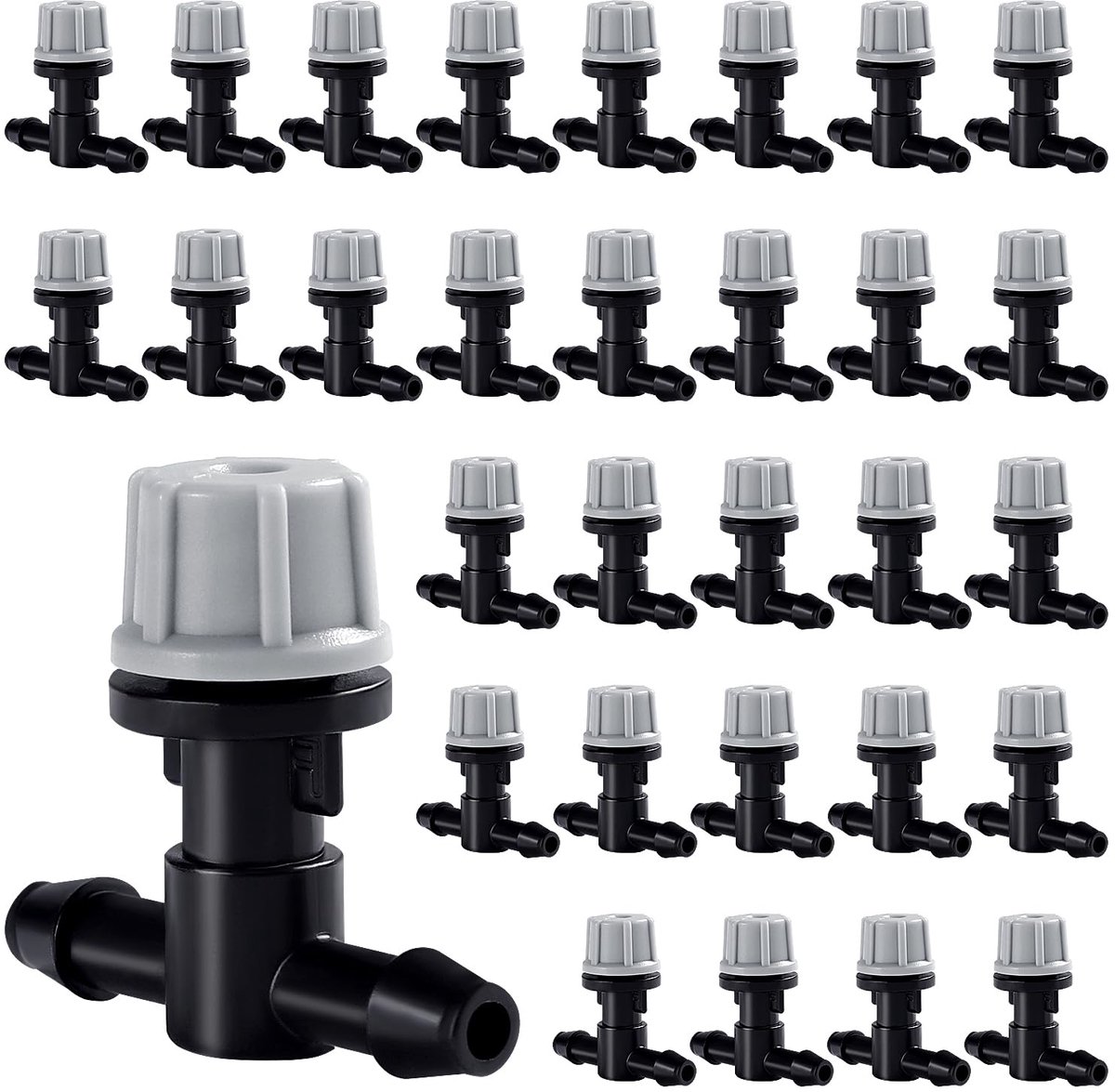 30 Stuks 1/4 Inch Irrigatie Druppelaar Sprinklers, Micro Emitter Drippers T-stuk Joint, voor 4/7mm Tuinslang, Micro Besproeiing Sprinklers voor Tuin, Gazon, Kas, Grijs