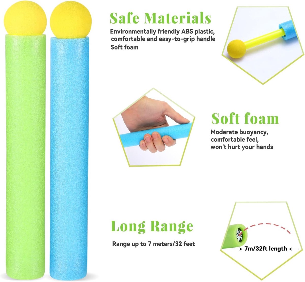 Waterpistool van schuimrubber voor kinderen, 21,5 cm, kleurrijk, groot bereik, waterspuitpistolen, zwembadspeelgoed voor jongens en meisjes, strandspeelgoed voor zwembad, outdoor, tuin, 10