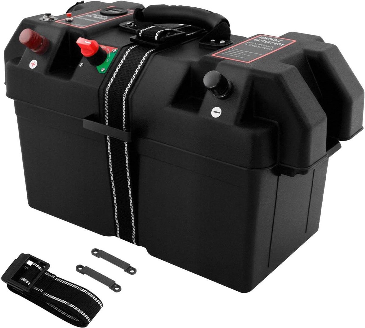 Batterijbox - Accubak Bootmotor - Stroomvoorziening Buiten - Met USB en Display - 44 x 24.5 x 27 cm - Zwart