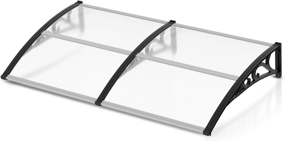 SnelShoppen - Voordeur Luifel 200 x 100 cm Transparant Polycarbonaat 5 mm Beschermdak voor Deur, Aluminium Frame, Weerbestendig, Zon- en Regenbescherm