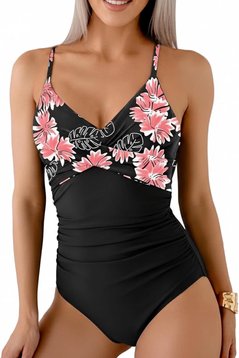 Badpak voor dames, 1-delig, platte buik, V-hals, zwempak, verstelbare bandjes, monokini, voor strand, zwembad, zwemmen