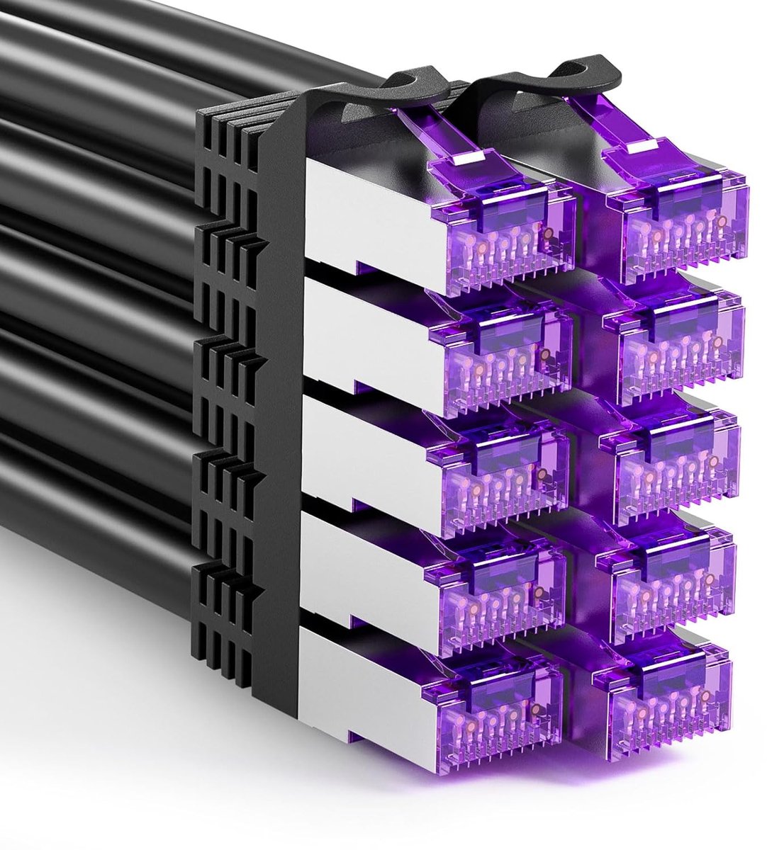 10 Gbps patchkabel 0,5m x10, RJ45 netwerkkabel CAT 7, (SFTP PIMF afscherming) koper ethernetkabel 50 cm, DSL LAN-kabel kort, CAT7, CAT6, CAT5, zwart
