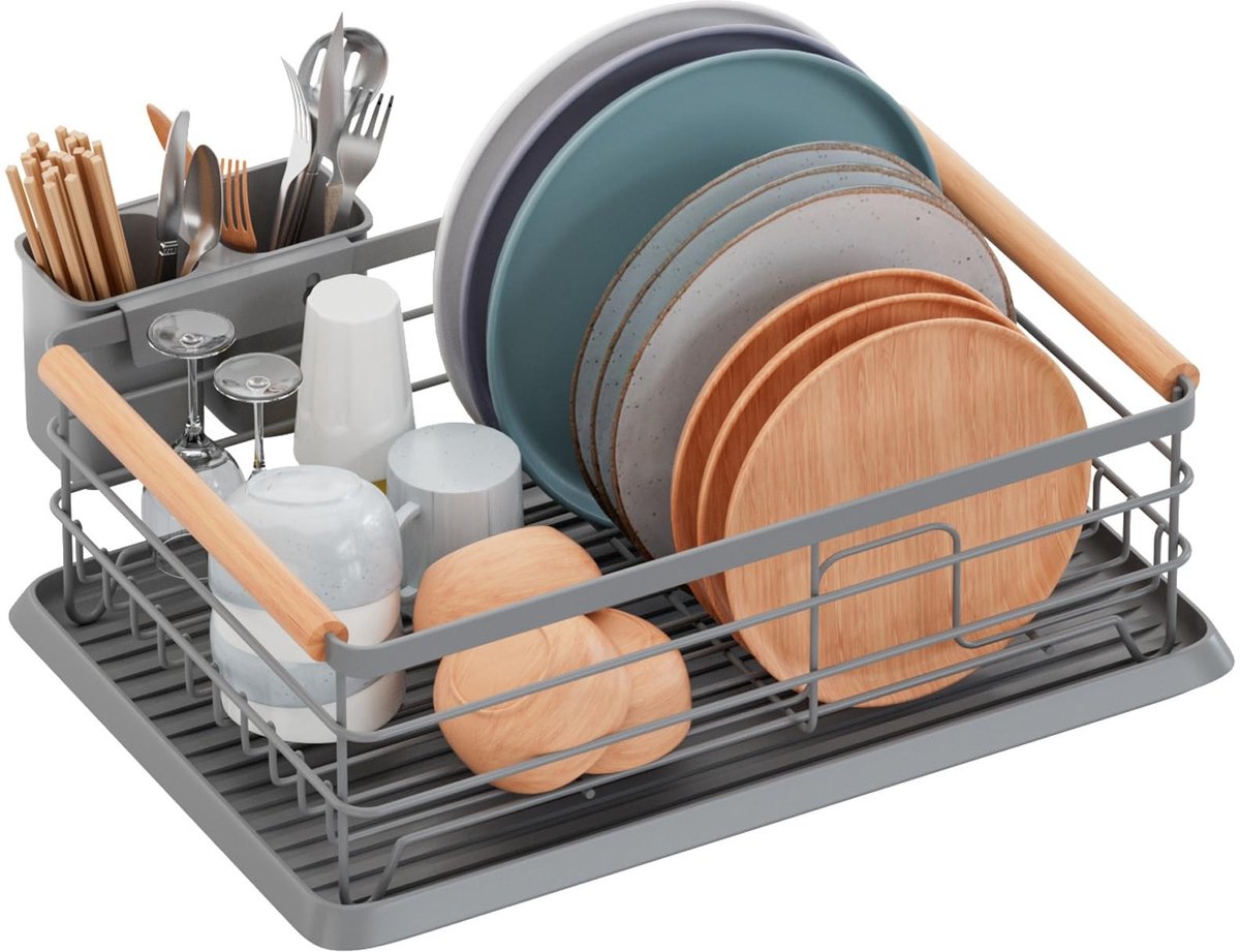 Omgoods - Vaatdroger met Houten Handvat - Grijs