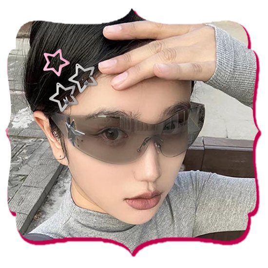 Omgoods- Zonnebril Retro Frameloos - Zonnebril Dames/Heren - Meerkleurig - Inclusief Kettingen - Hoogwaardig Kunststof - Perfect voor Feesten - Fashion Sunglasses — afbeelding 4
