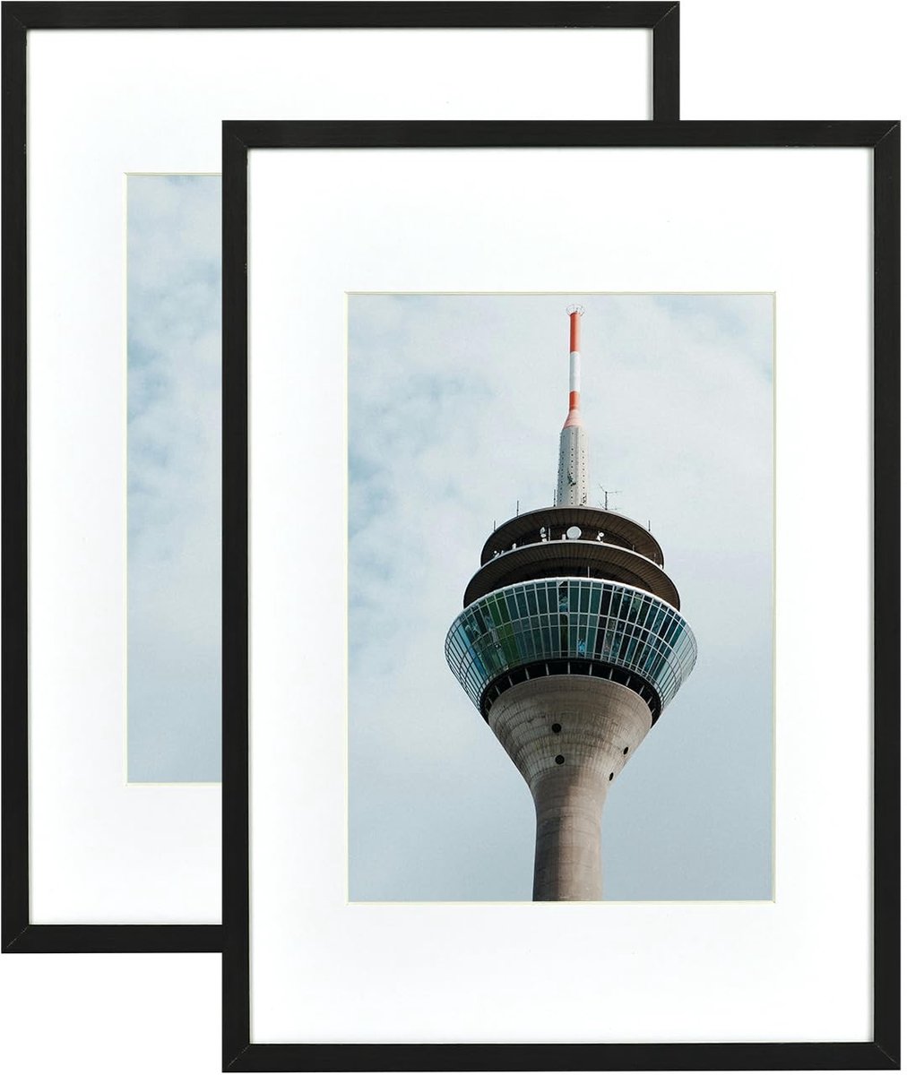 Omgoods - Set van 2 A3 Zwarte Houten Fotolijsten met Passe-Partout