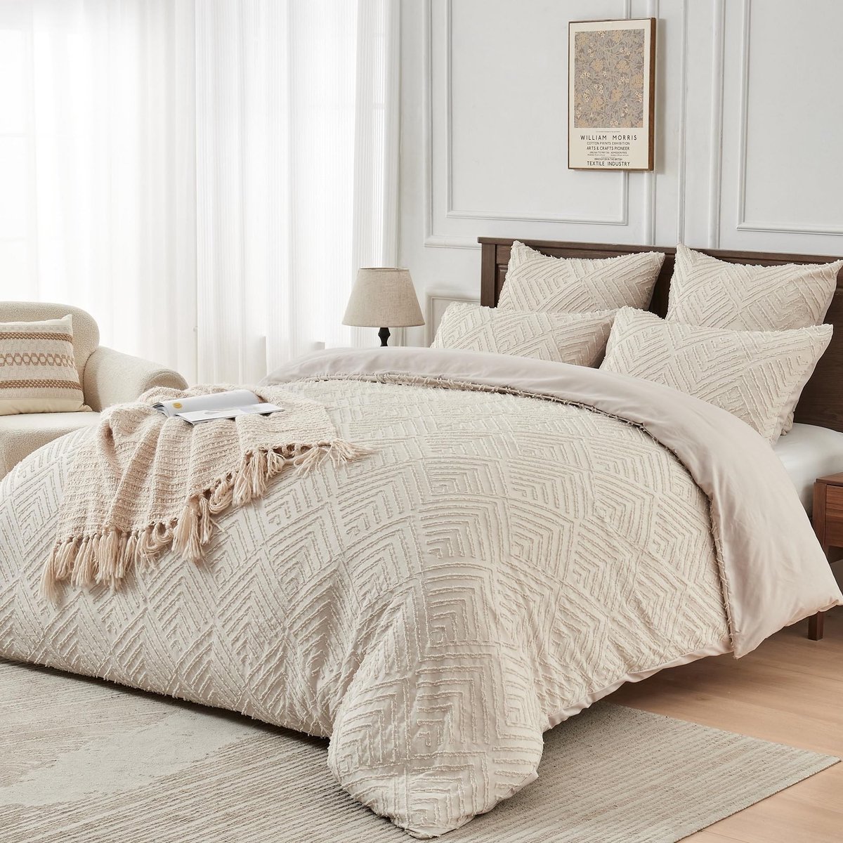 Omgoods - Boho Bedlinnen Set 220 x 240 cm Beige Geometric Tufted