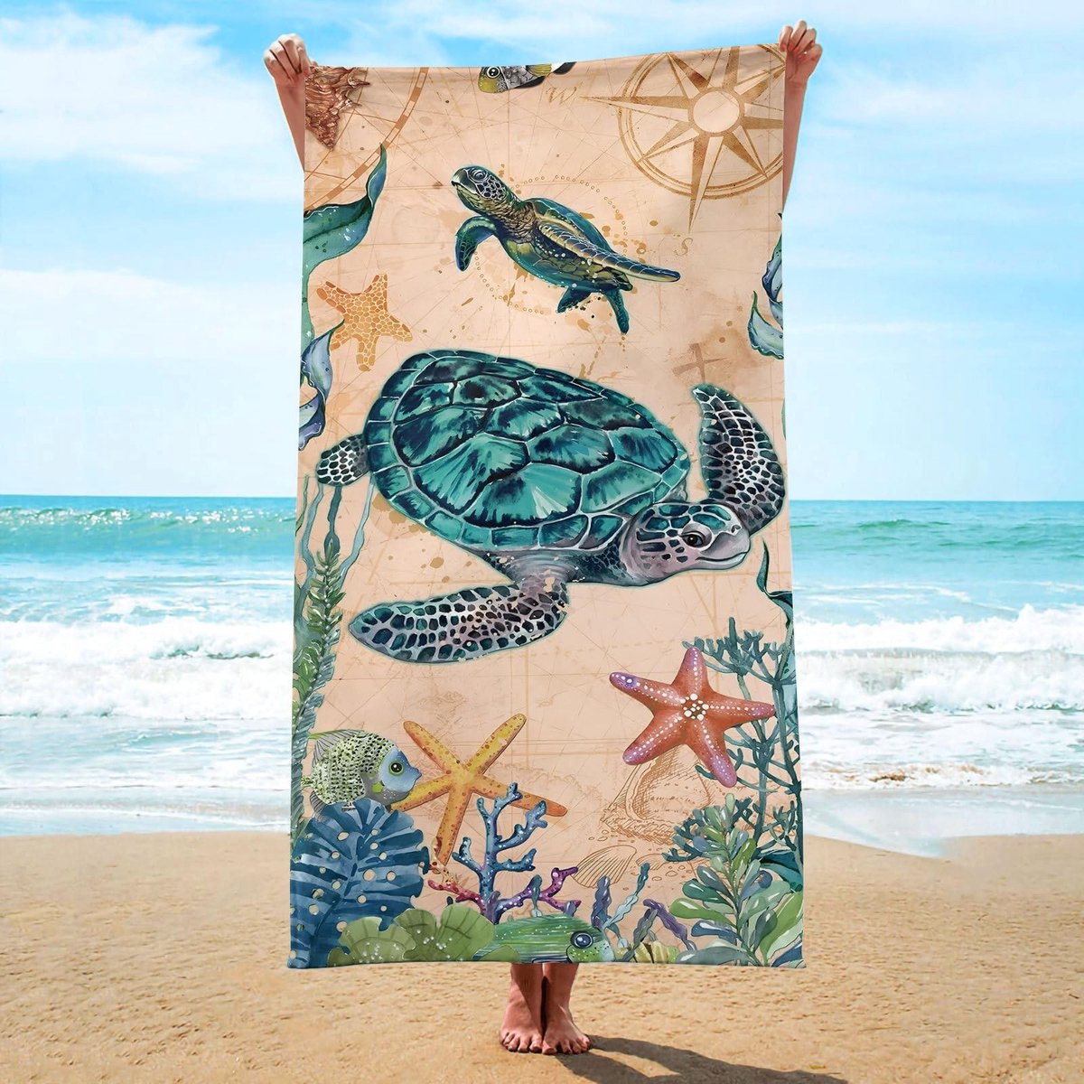 Omgoods - XXL Microvezel Strandhanddoek met Schildpad Design