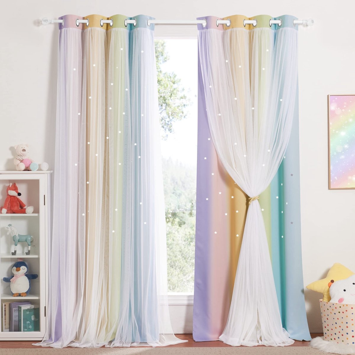 Omgoods - Set van 2 Sterren Gordijnen voor Kinderkamers - 260 x 132 cm