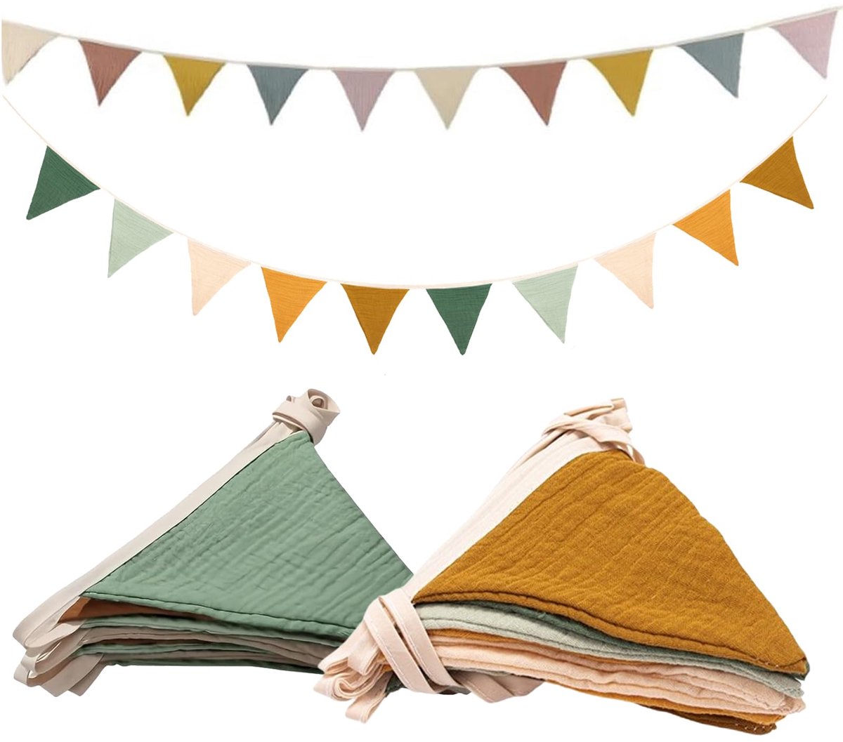 Omgoods- Vlaggetjesslinger 2,6 meter - Biologisch Katoen - Ademend - Duurzaam - Herbruikbaar - Decoratie voor Kinderkamers - Wimpelketting