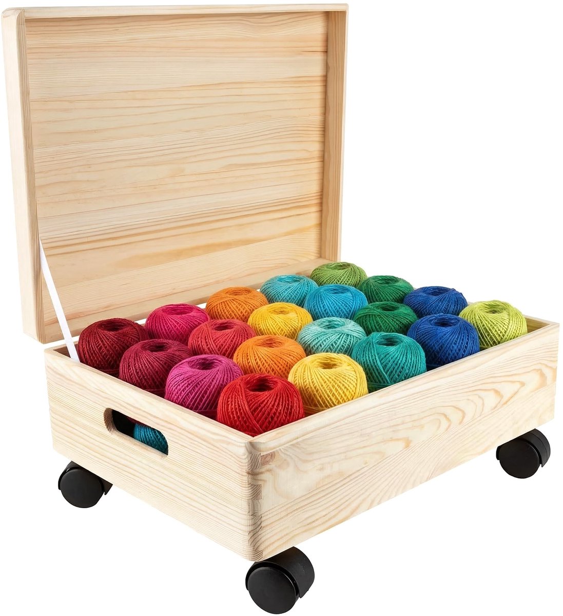 Omgoods - Houten Opbergdoos op Wielen met Deksel