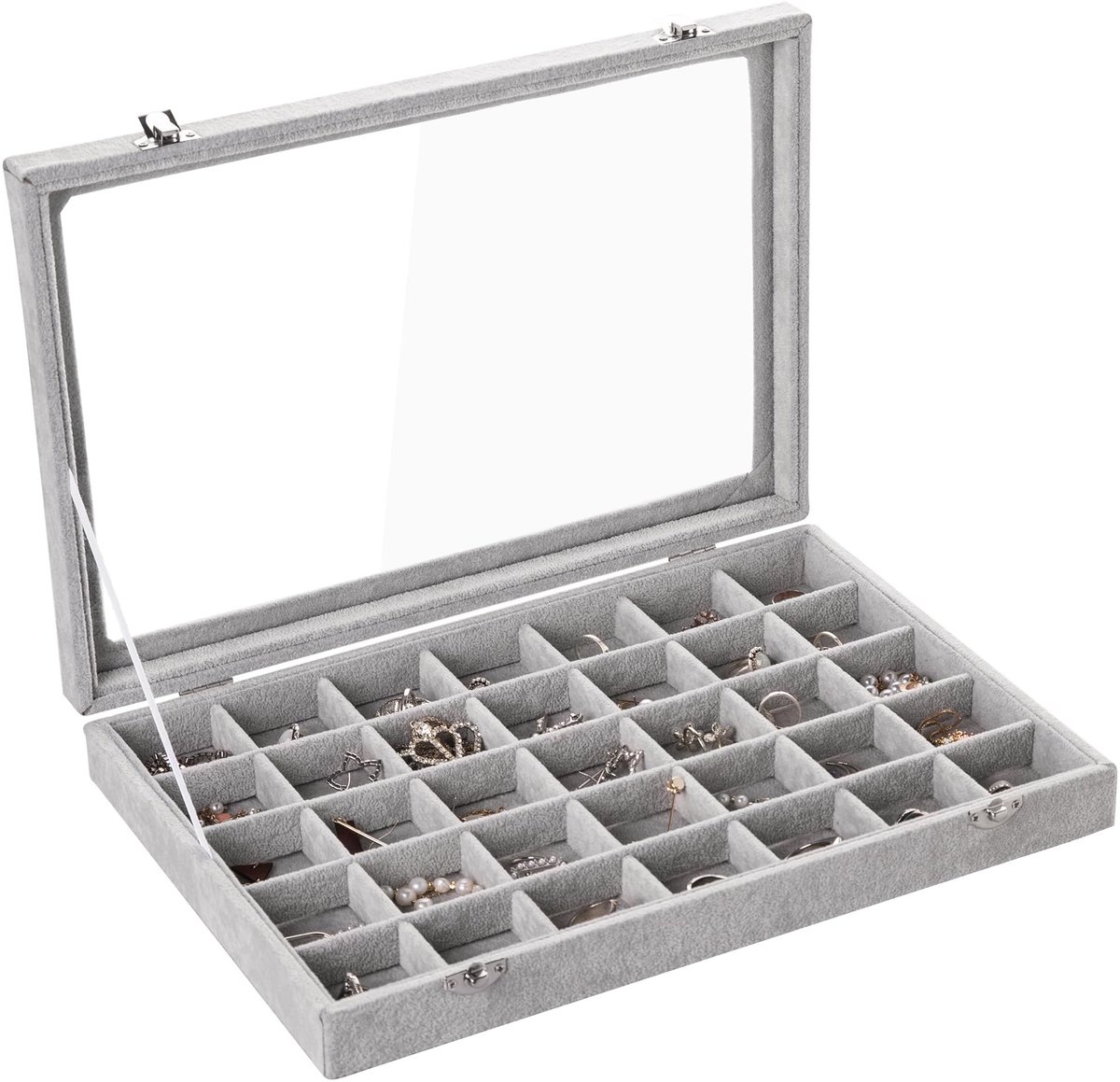 Omgoods - Velvet Sieraden Tray - Organizer met 35 Compartimenten en Dekkende Deksel 35 x 22 cm