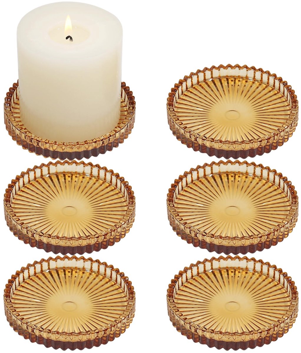 Omgoods - Set van 6 Amber Kaarsenhouders voor Pilaren