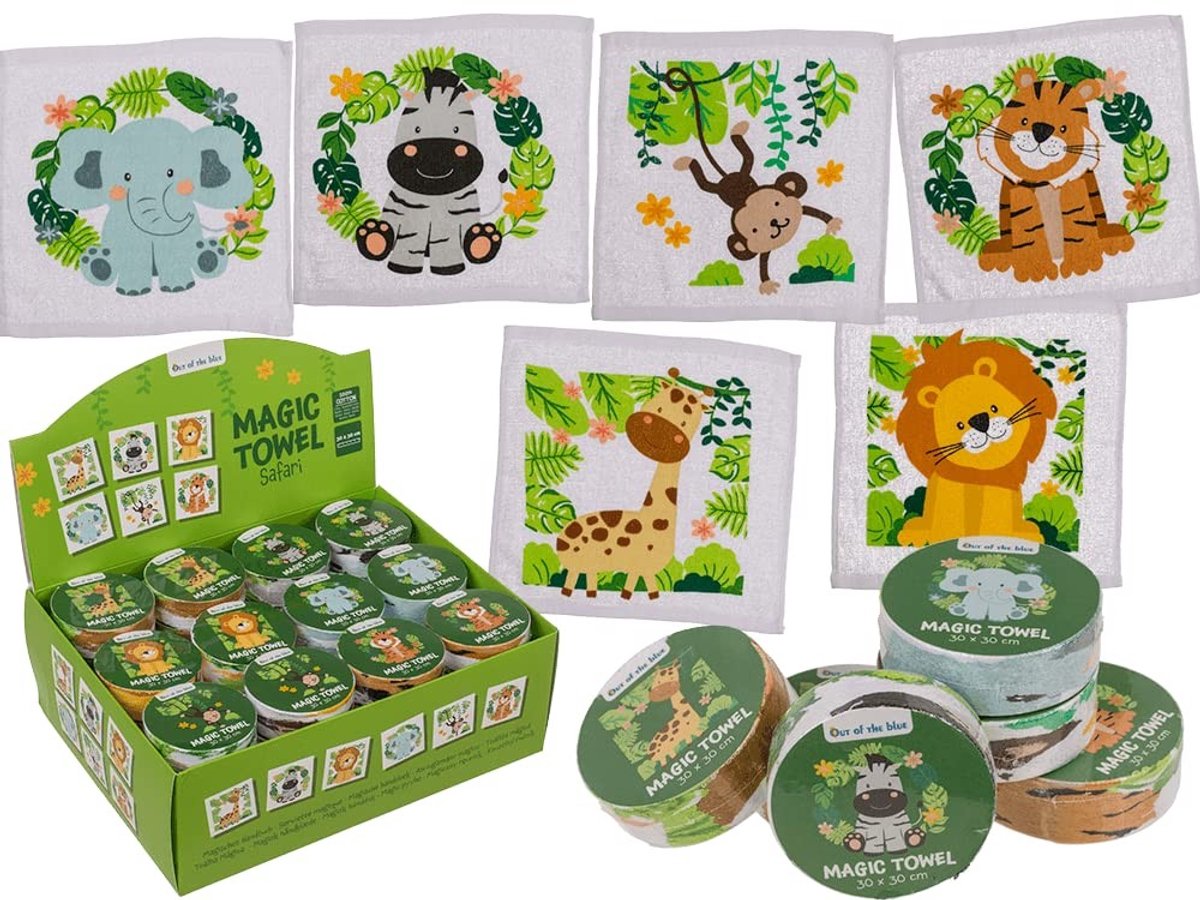 Omgoods - Set van 12 Magische Katoenen Handdoekjes - Leuke Motieven - 30x30cm