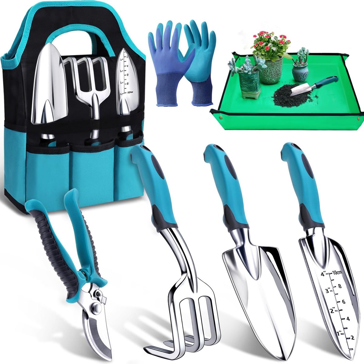Omgoods- Tuingereedschap Set 7-delig - Ergonomische Handgereedschap - Zwaar Belastbaar - Antislip Handvatten - Cadeau voor Tuinliefhebbers - Geschikt voor Mannen/Vrouwen - Tuinset