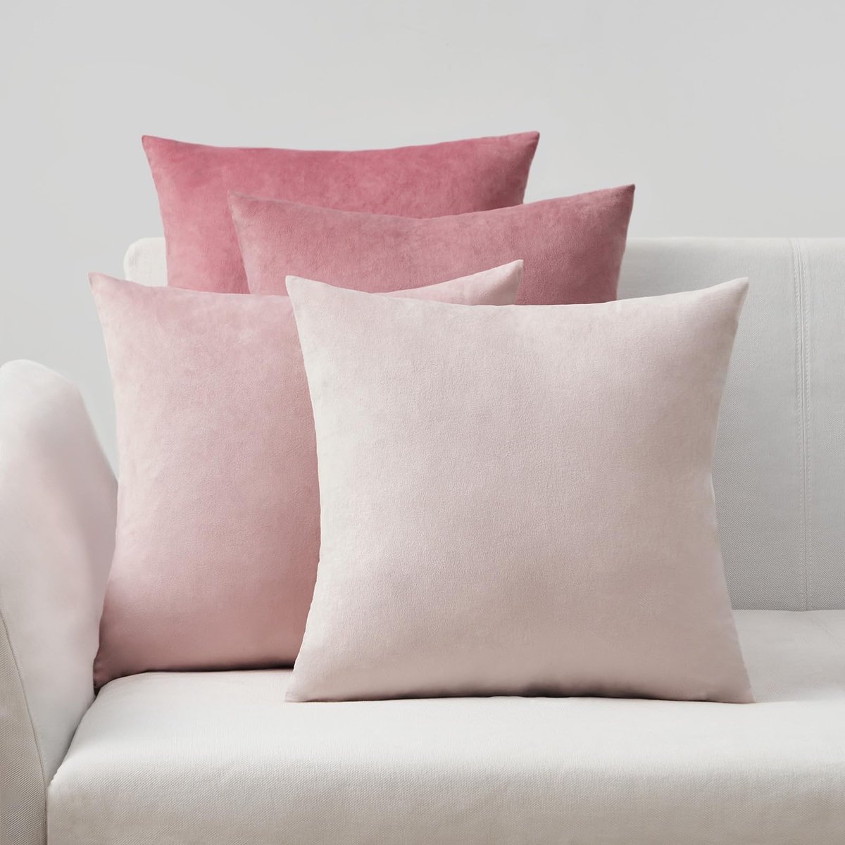 Omgoods - Set van 4 Velours Kussenhoezen met Gradatie 45 x 45 cm Roze