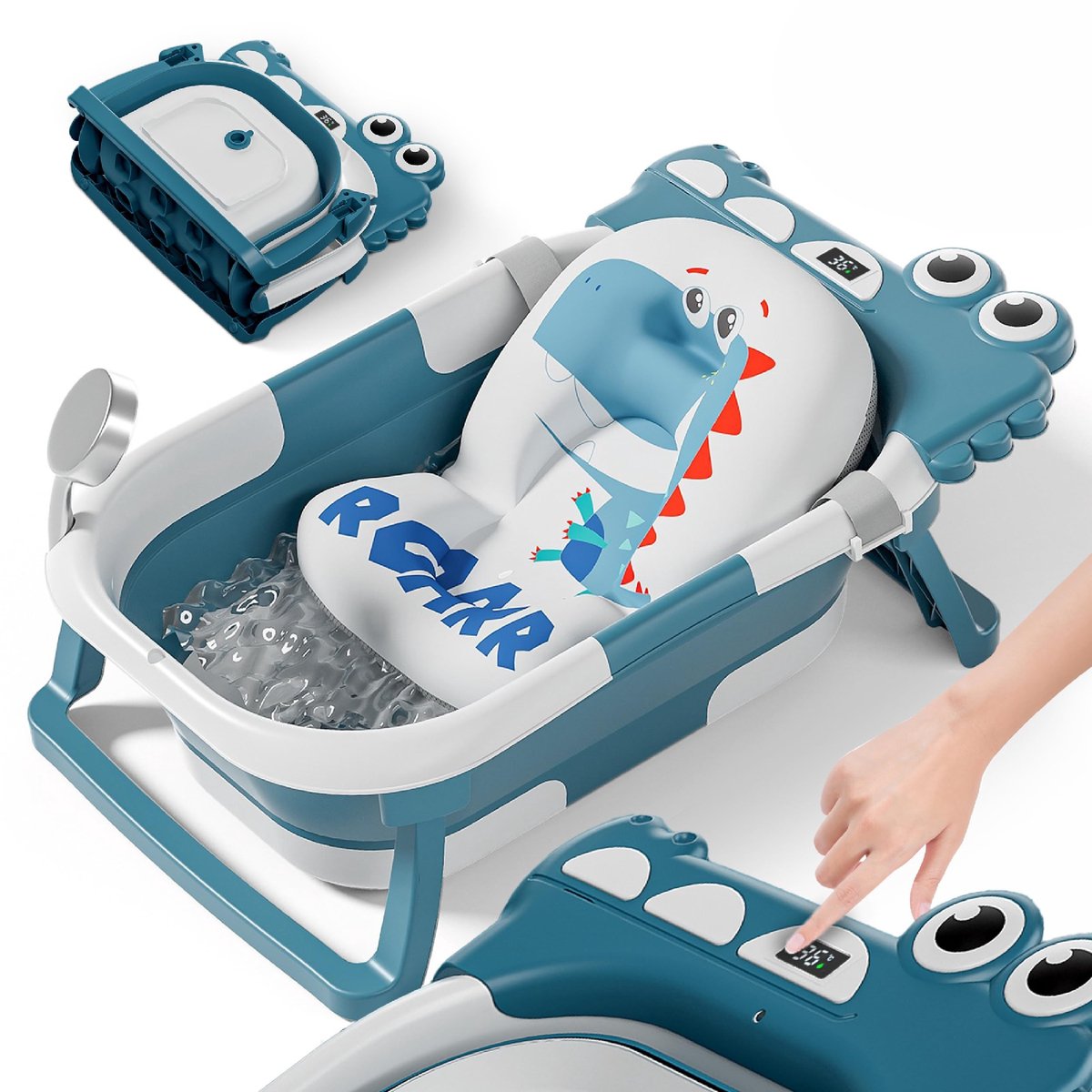 Omgoods - Vouwbare Babybad met Anti-slip Badkussen en Thermometer - Voor Pasgeborenen tot 3 Jaar - Groen