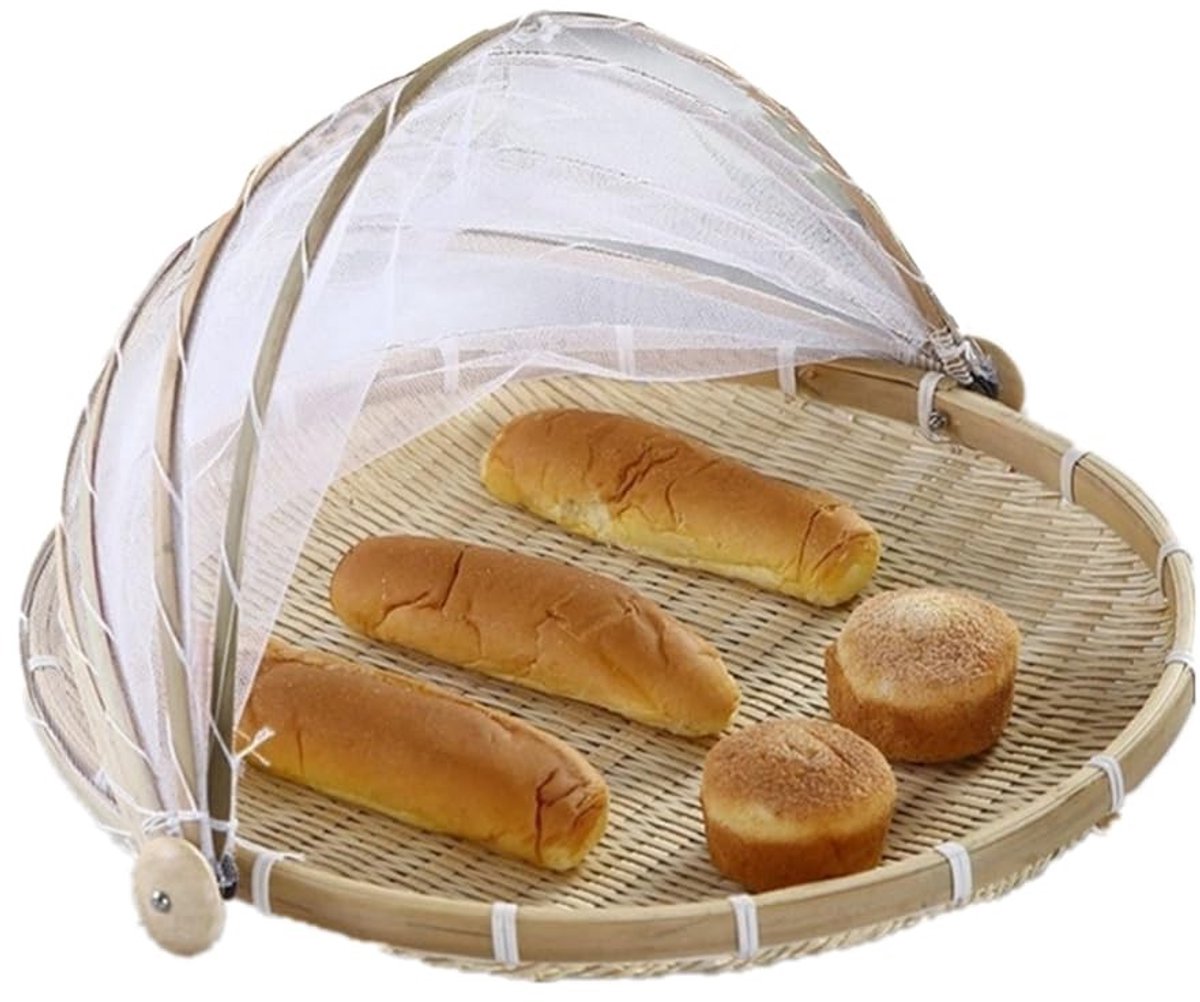 Omgoods- Opbergmand rond 30 cm - Bamboe - Lichtgewicht - Trekkoordsluiting - Rustiek - Voor buitengebruik - Opbergmandje