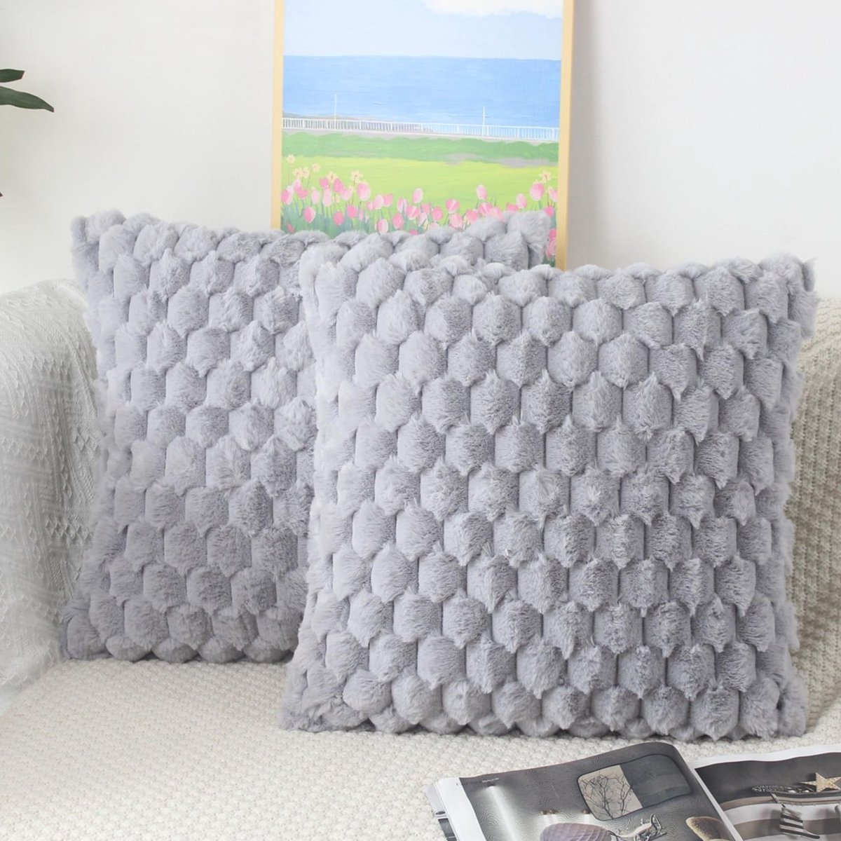 Omgoods - Set van 2 Fluffy Kussenslopen 50 x 50 cm Grijs