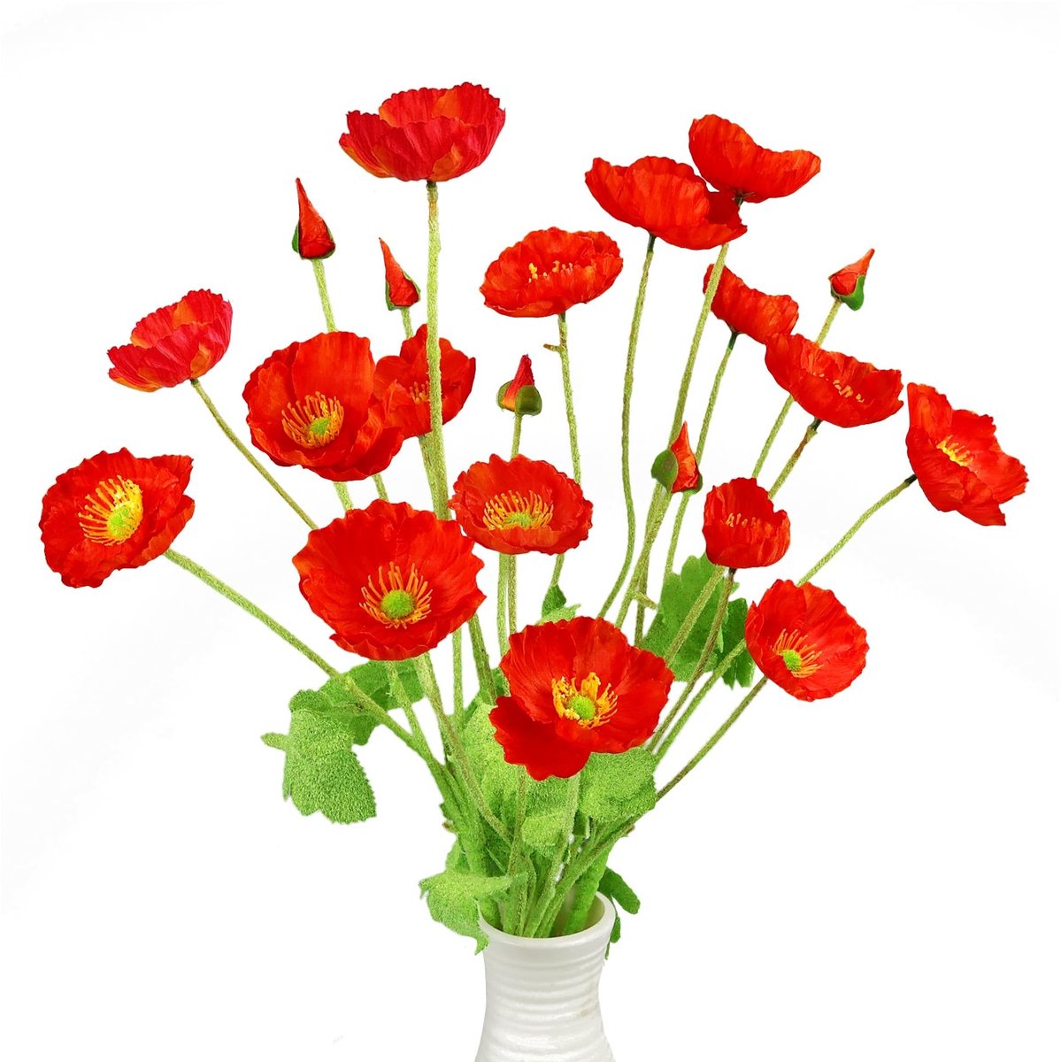 Omgoods - Set van 5 Realistische Kunstbloemen Poppy voor Decoratie