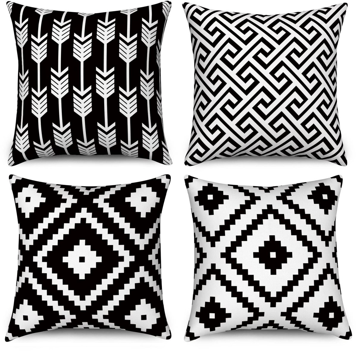 Omgoods - Set van 4 Kussenhoezen 50x50cm Zwart-Wit Geometrisch