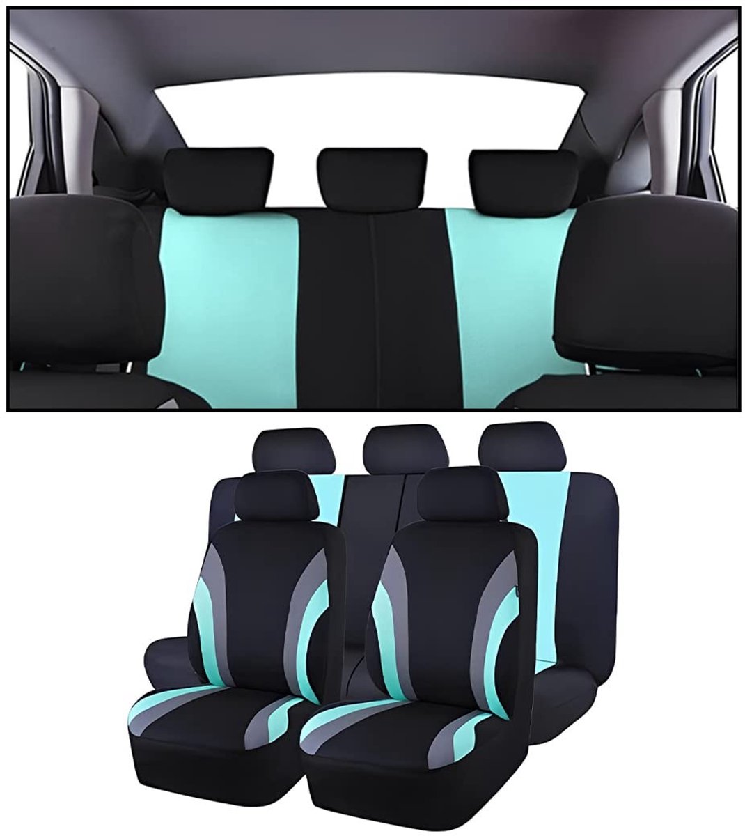 Omgoods- Autostoelhoezen Universeel - Set van 9 - Ademend Stof - Bescherming voor Hoge Rugleuning - Inclusief Hoofdkussens - Geschikt voor de meeste Auto's - Stoelhoes