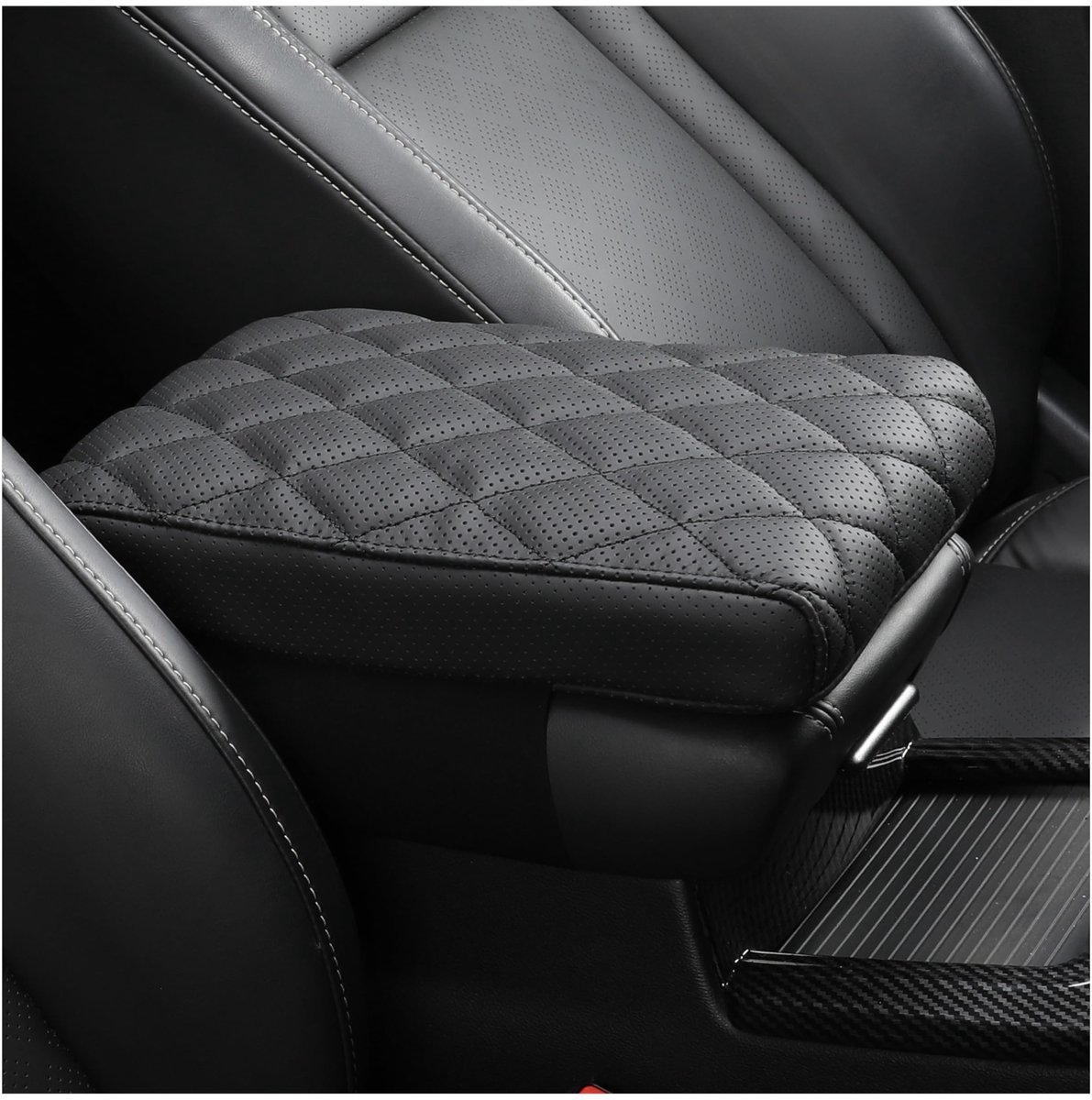 Omgoods - Auto Middenconsole Armsteunhoes Echt Rundleer Memory Foam Zwart 30x15x5.5cm