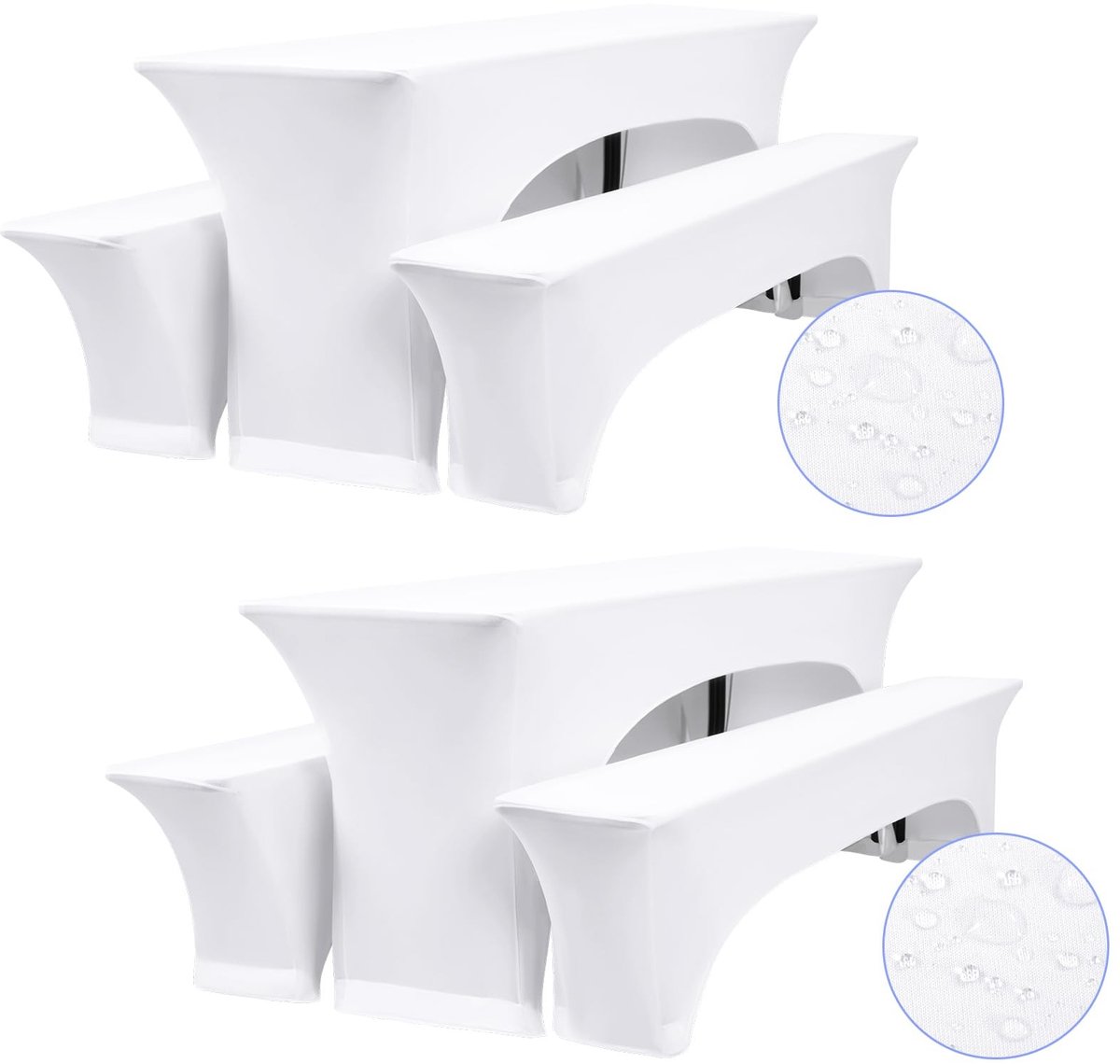 Omgoods - Set van 3 Elastische Witte Tafelcovers voor Bierbanken 220x50cm