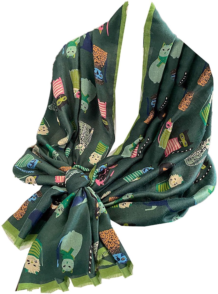 Omgoods - Kattenprint Sjaal voor Dames, Perfect voor Elk Seizoen