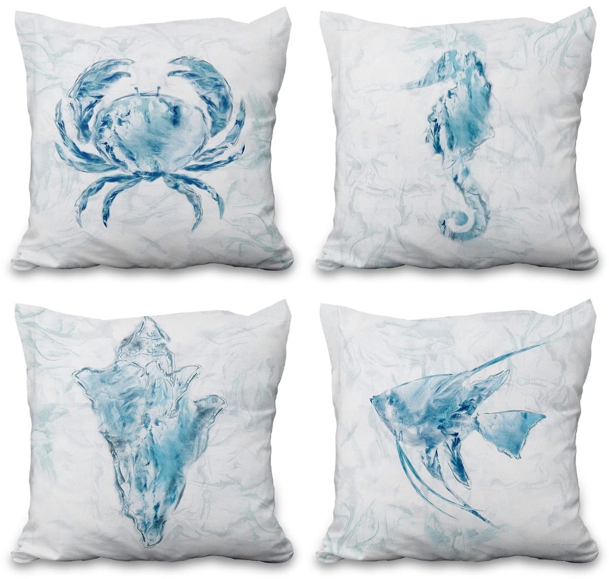 Omgoods - Set van 4 Kussenslopen met Maritiem Thema 46x46cm Blauw